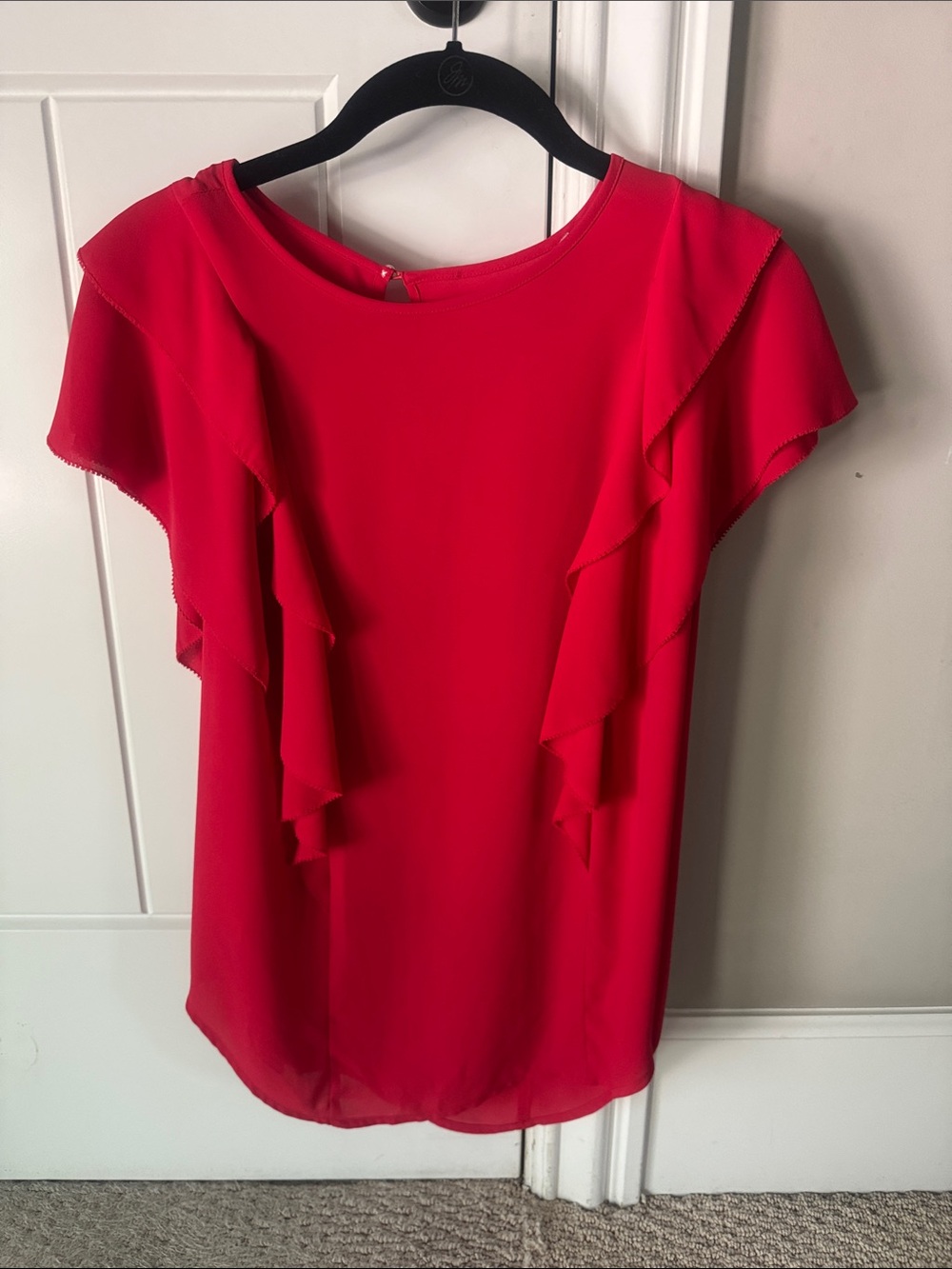Ann Taylor loft Women's Red Ruffle Sleeve Blouse